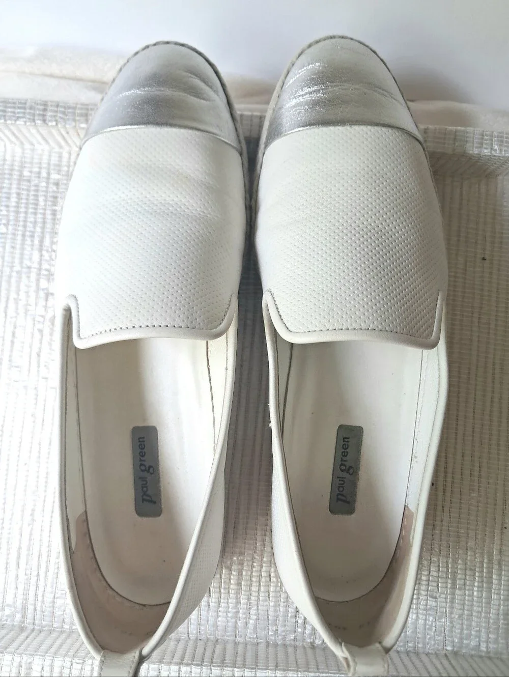 Paul Green Joaquin Espadrille Slip-on Leather Loafers Women's 7.5 White/Silver